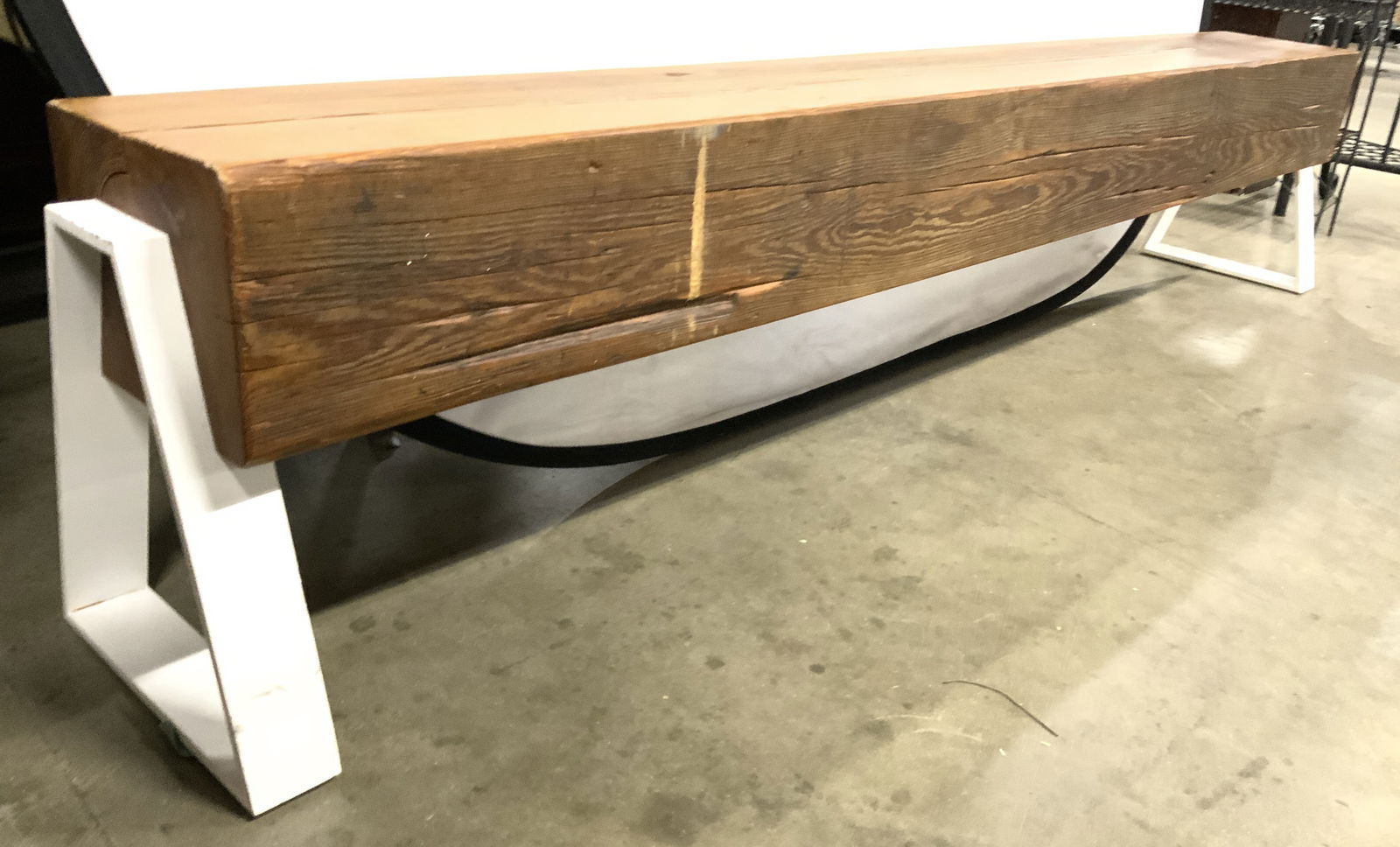 Primitive Wood Beam Bench W Metal Supports (1 of 8)