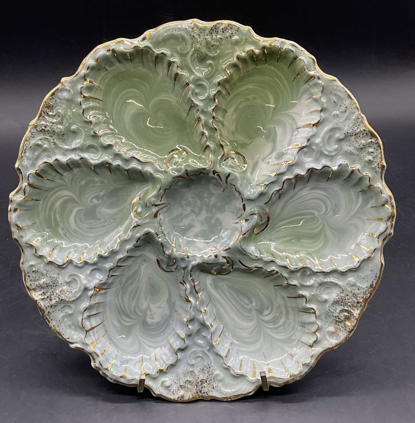 PTL Signed Vintage Green Swirl Glaze Oyster Plate (1 of 7)