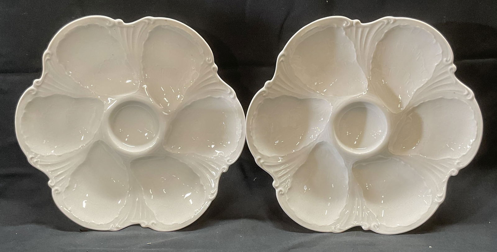 Pair Vntg Limoges Porcelain Oyster Plates, France (1 of 8)