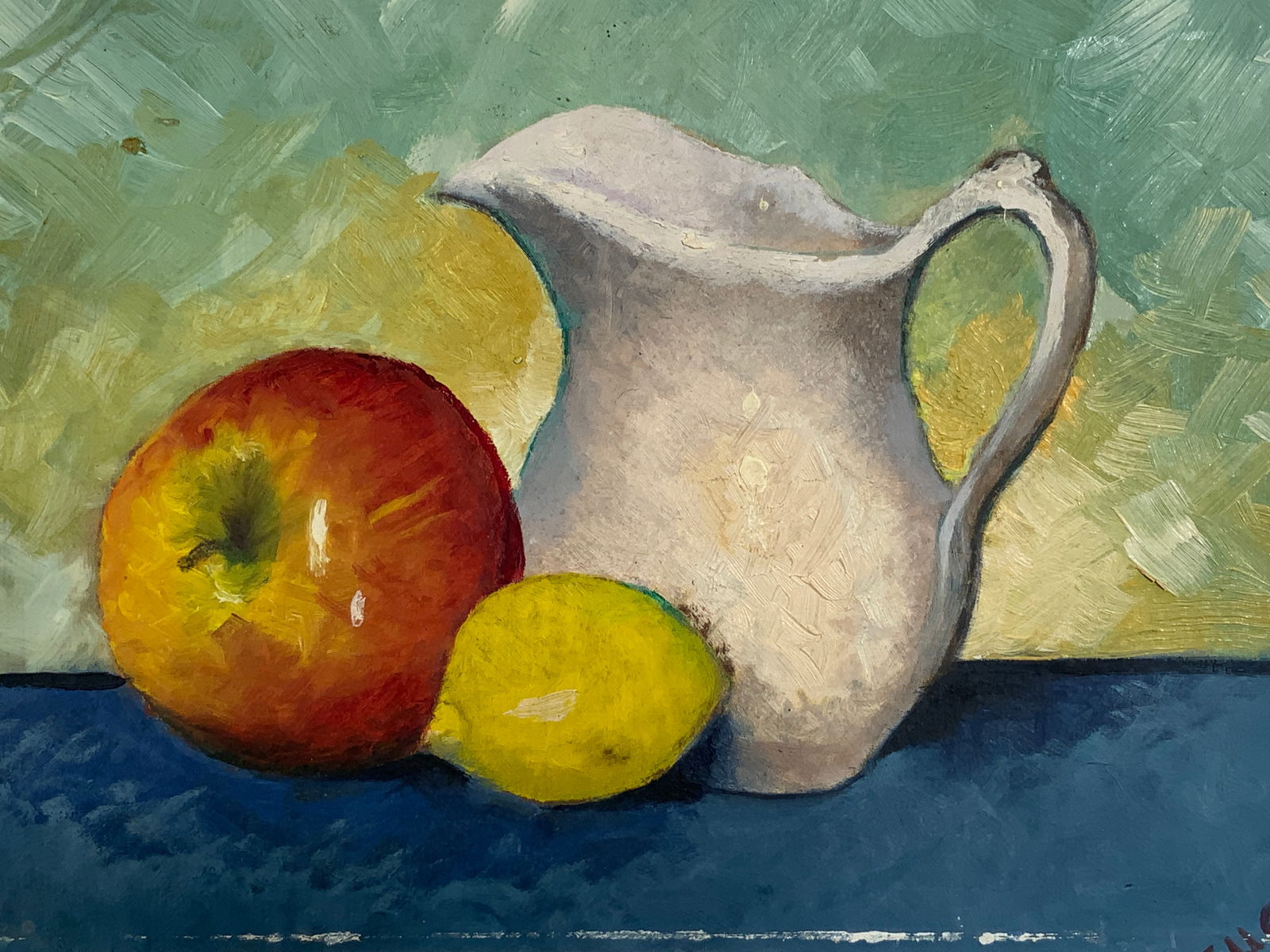 Signed & Framed Apple, Lemon & Vase Oil Painting (1 of 9)