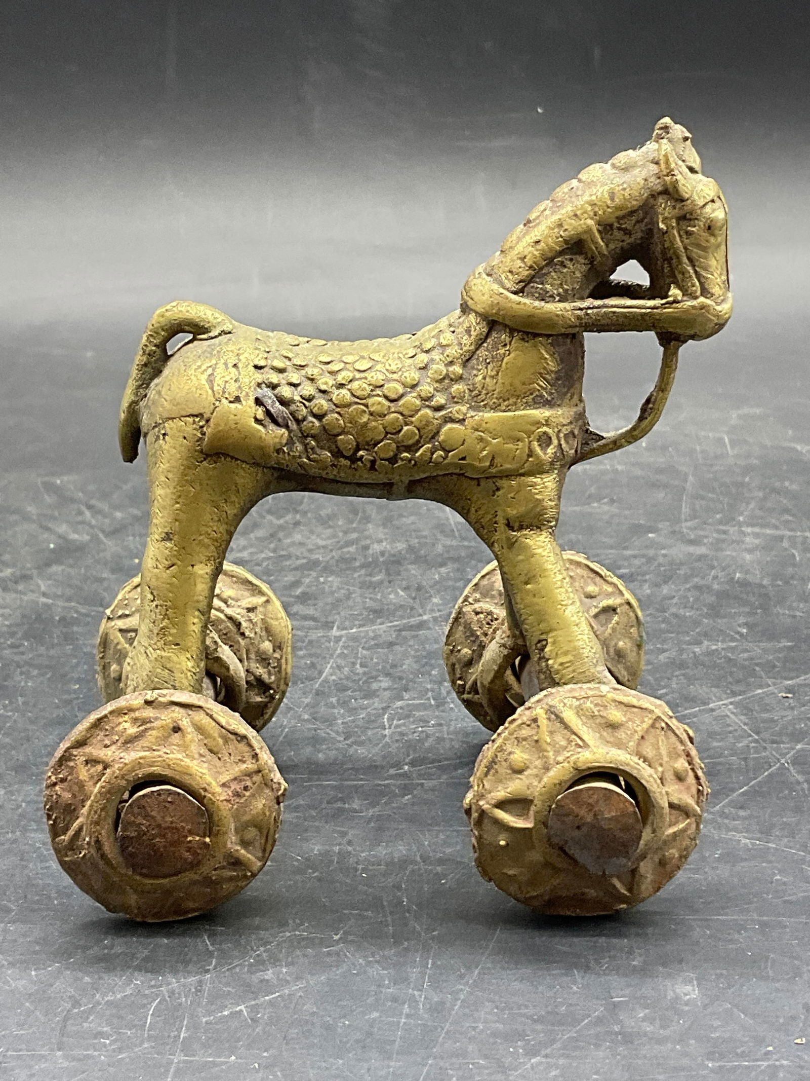 Vintage Handcrafted Brass Horse On Wheels (1 of 7)