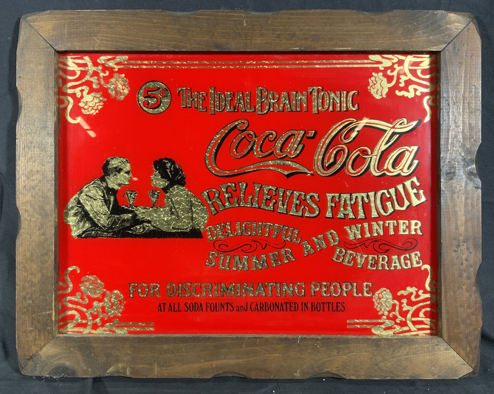 5 cent Coca Cola Advertisement Framed Glass Sign (1 of 9)
