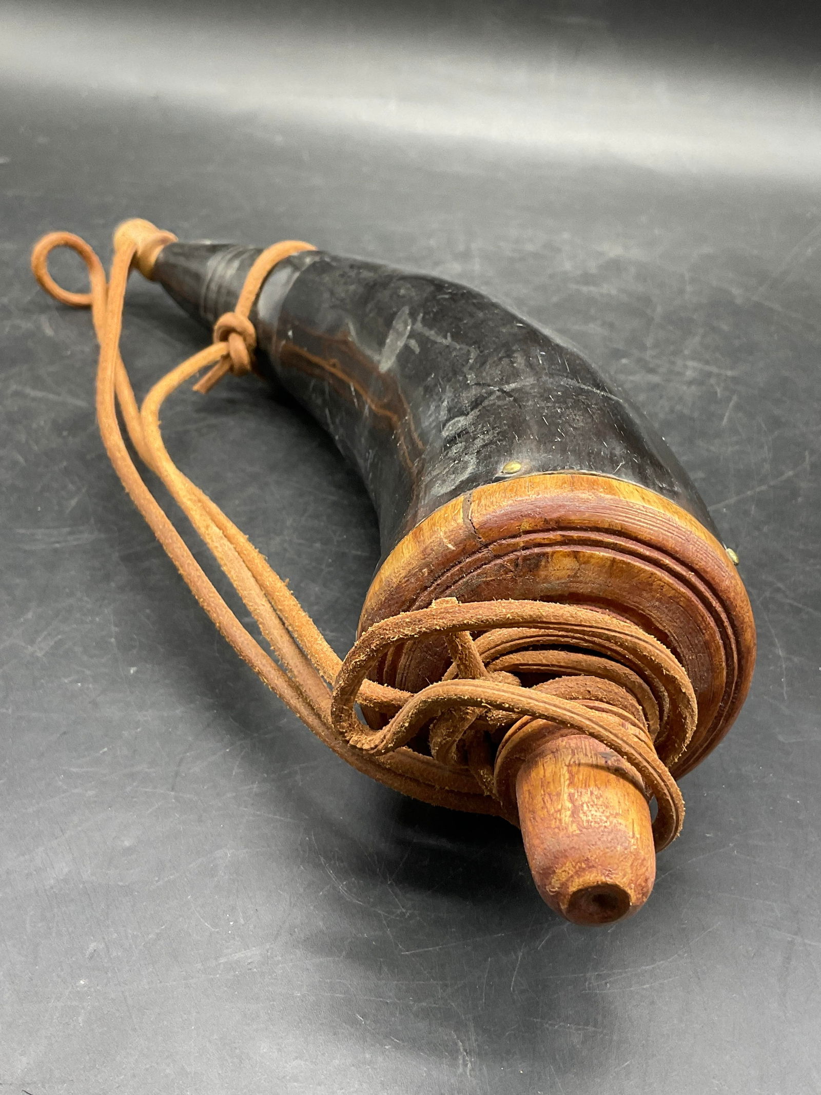 Handmade Horn Powder Horn W/ Leather Strap (1 of 9)