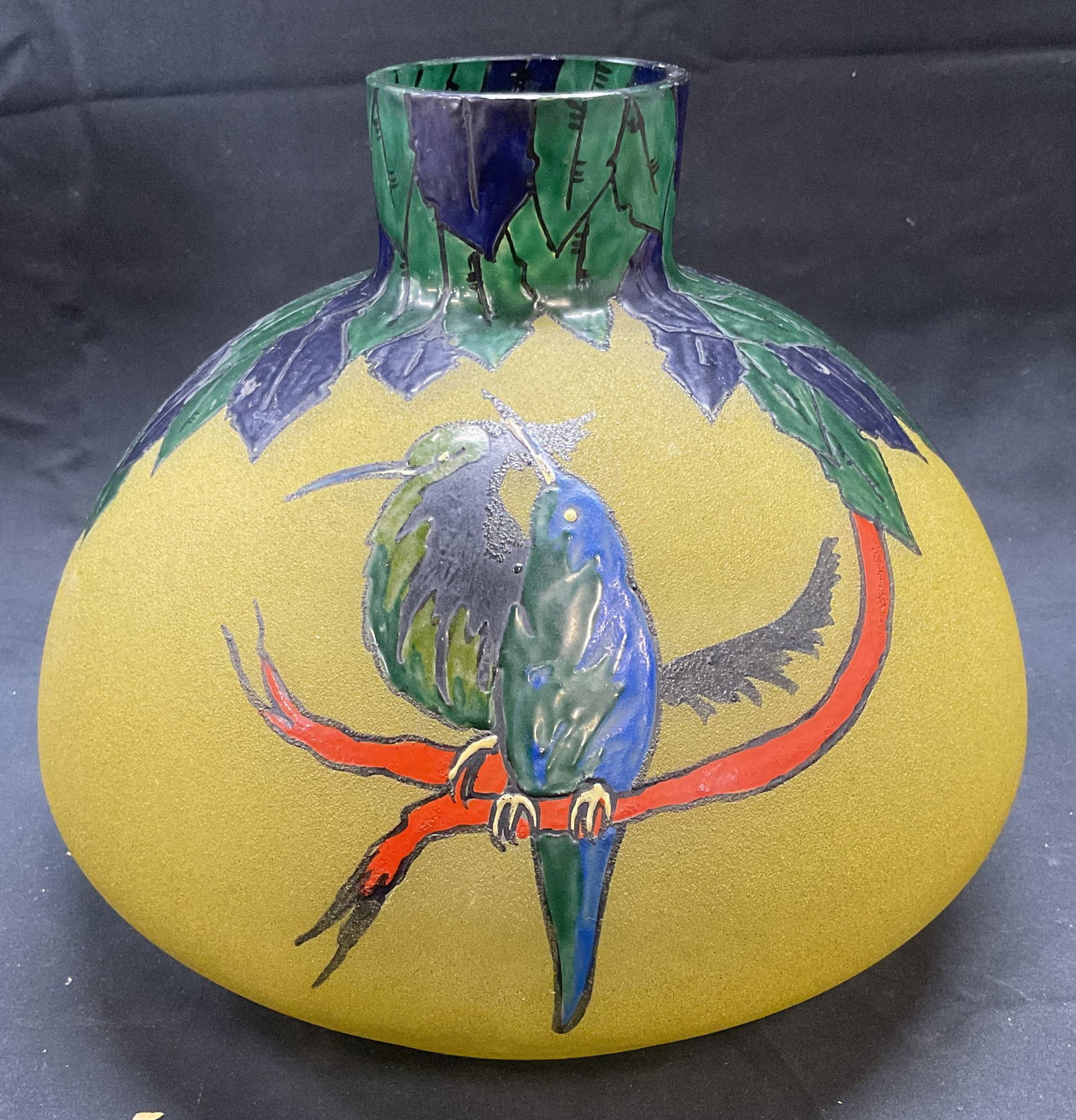 Vntg Leune Art Deco Art Glass Textured Bird Vase (1 of 6)