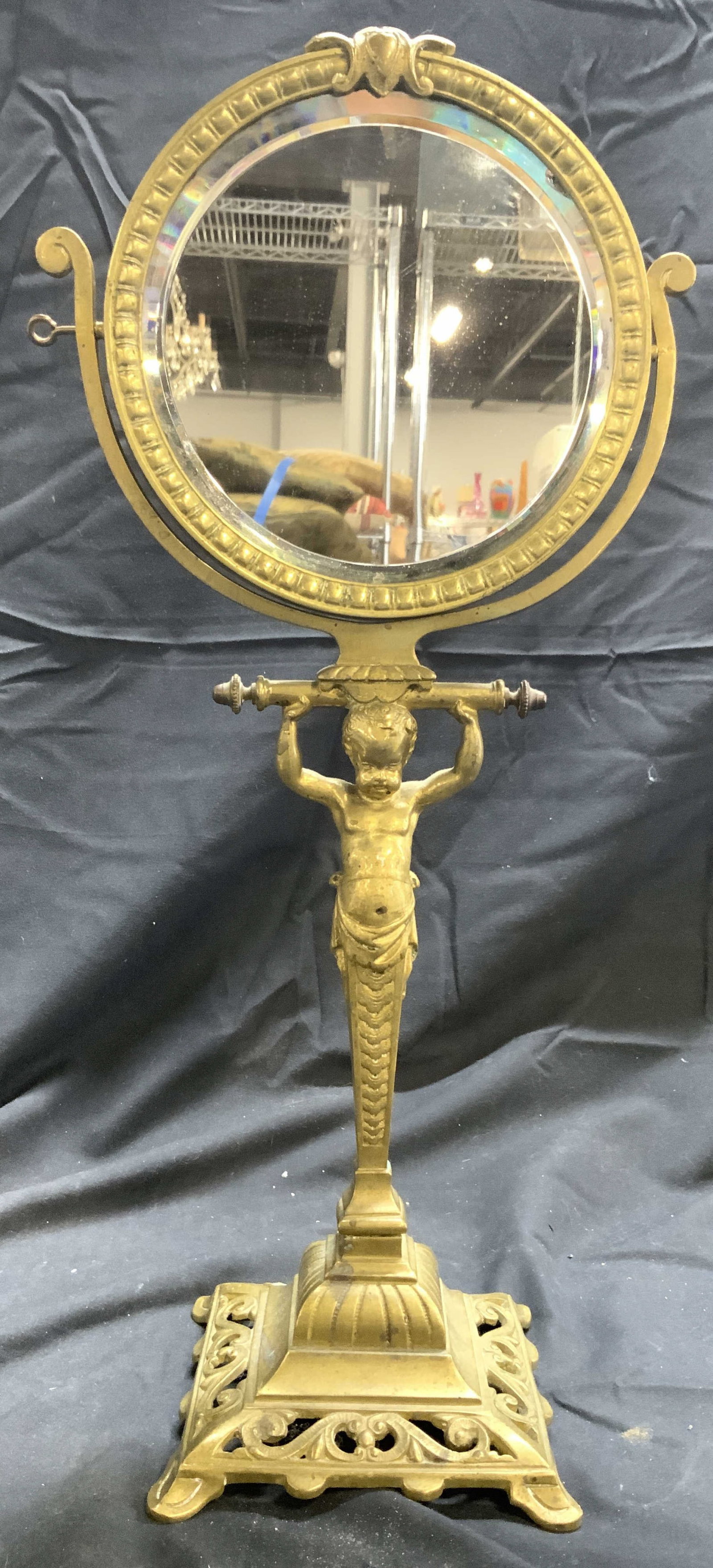 Antique Brass Art Nouveau Beveled Vanity Mirror (1 of 10)