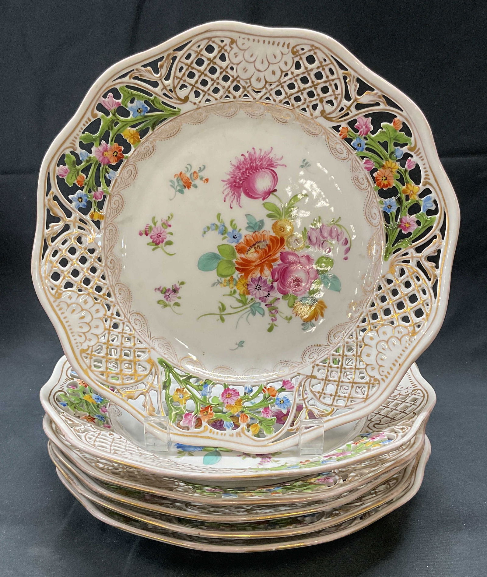 6 Dresden Porcelain Reticulated Plates, Germany (1 of 7)