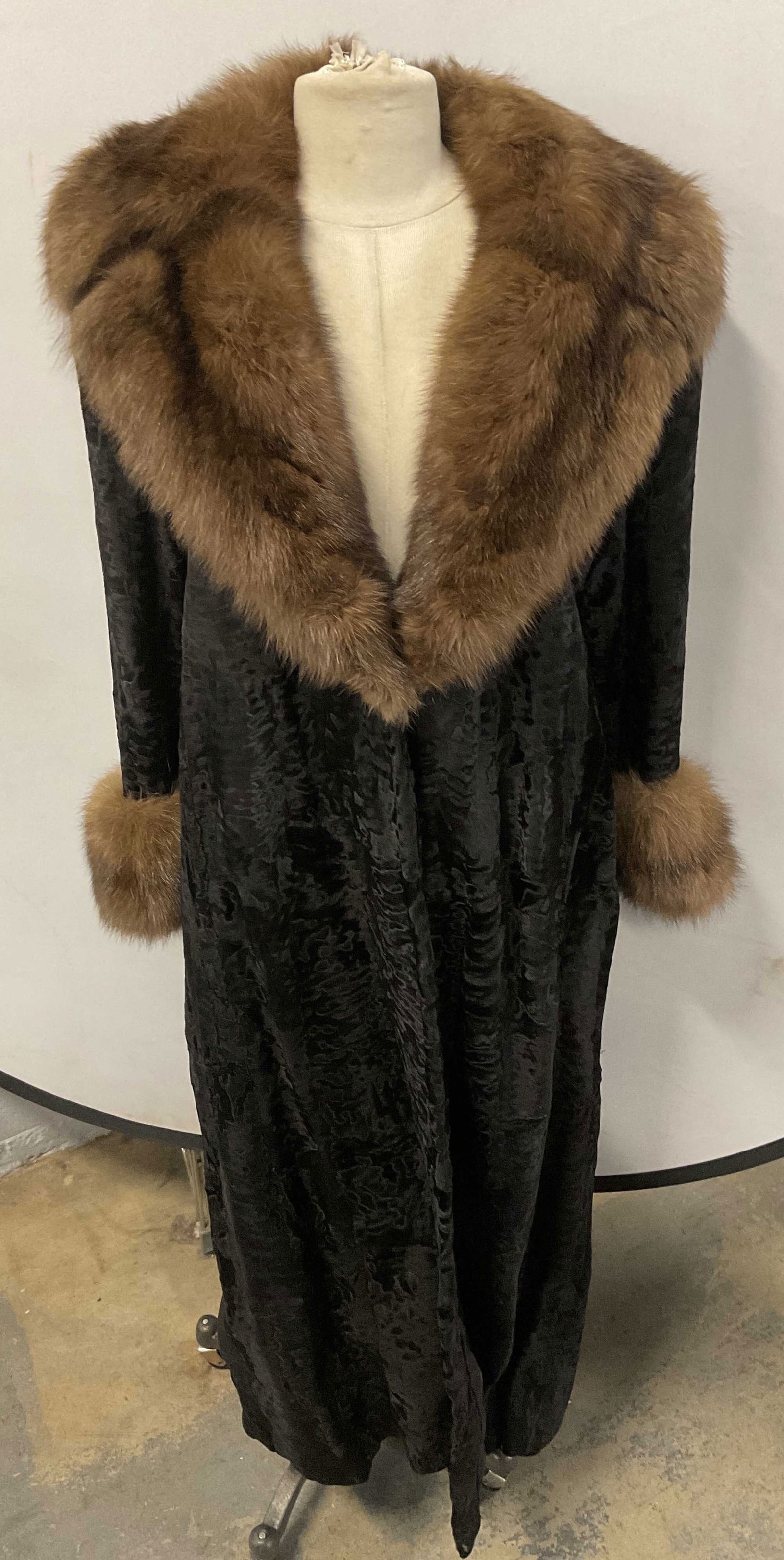 Vintage Black Lamb Wool & Brown Fur Trim Coat (1 of 9)