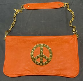 Orange Faux Leather Peace Sign Handbag
