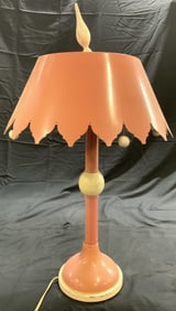 Vntg Toleware Table Lamp W Shade Pink & White