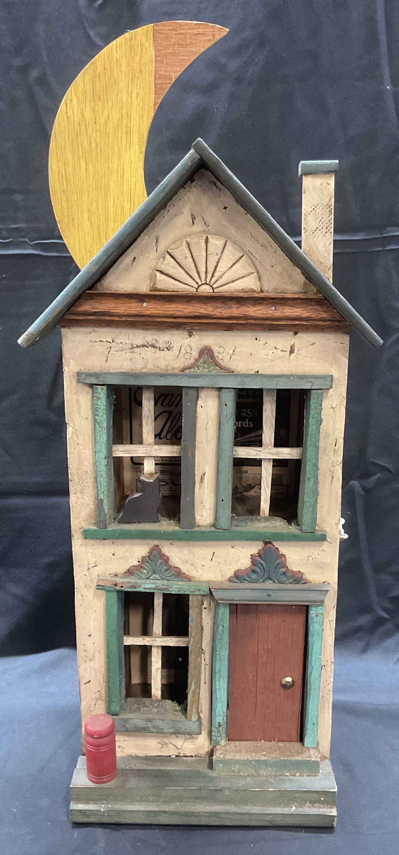 Vintage Wood House Motif Wall Cabinet 21in (1 of 6)