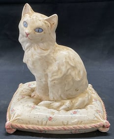 Vintage Ceramic Cat on Pillow Figural, Italy