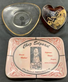 Lot 3 Heart Form Glass & Other Trinket Dishes