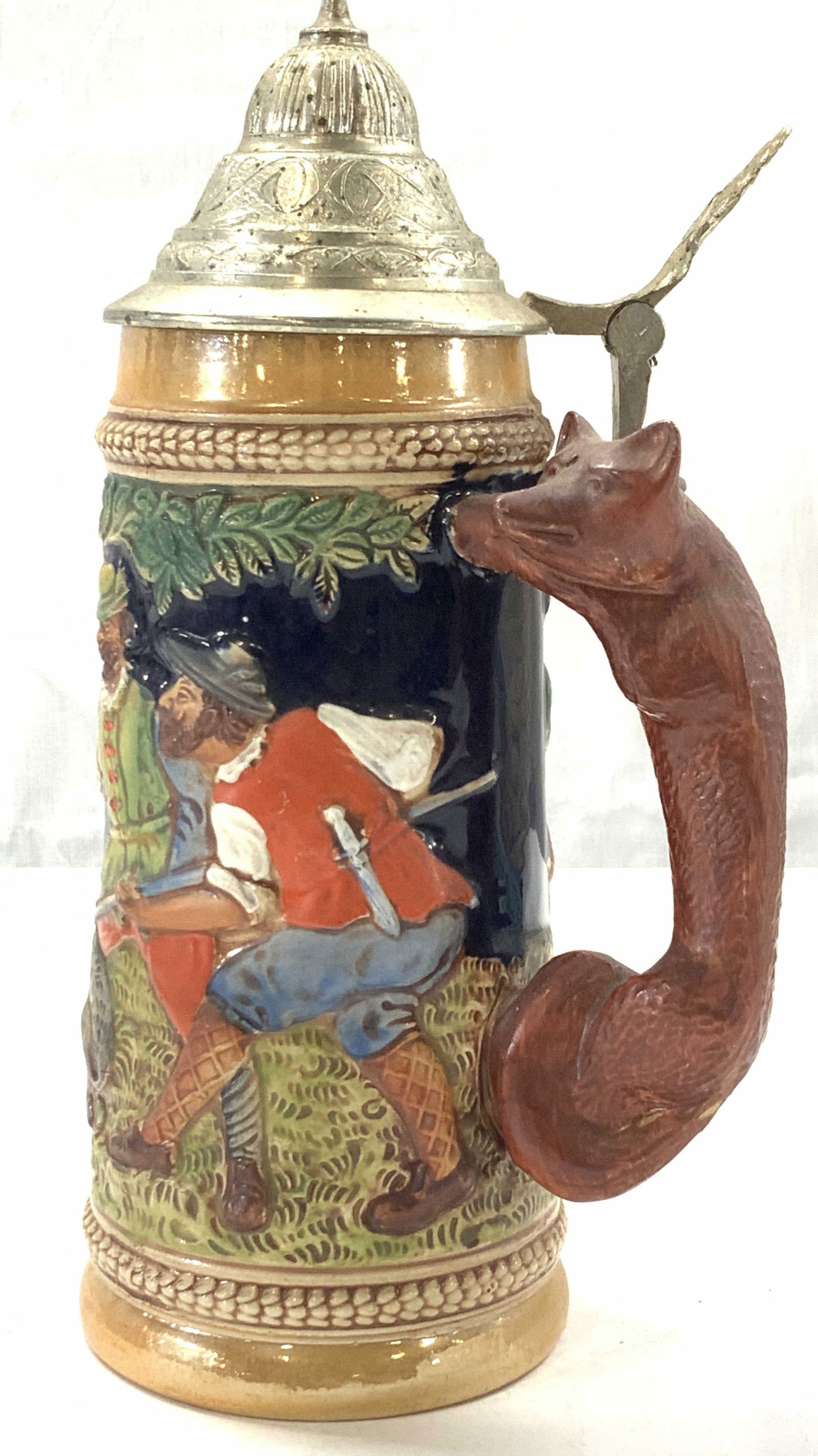 GERZ German Porcelain Stein w Fox Handle, W. Germ (1 of 8)