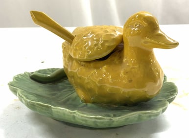 SAKS FIFTH AVENUE Ceramic Duck Condiment Dish W Lid