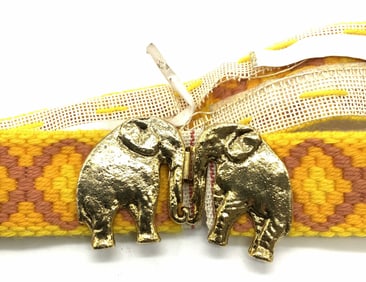 Handmade Woven Wool Belt w Elephant Buckle