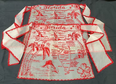 Pair Vintage Florida Sheer Souvenir Aprons