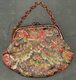 Vintage Peacock Feather Motif Handbag