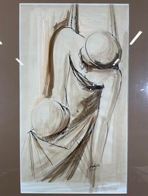 Vntg Sgn Lorbello Watercolor&Ink Figure Study 1973