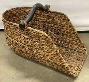 Vintage Wood Top Handle Woven Basket