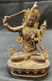 Cast Brass Manjushri Bodhisattva Buddhist Figural