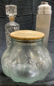 Lot 3 Glass & Metal Vessels W Lids, Emson MTC +