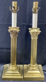 Pair Vintage Brass Corinthian Table Lamp