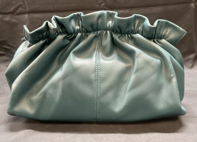 Blue Faux Leather Ruffle Handbag NWT