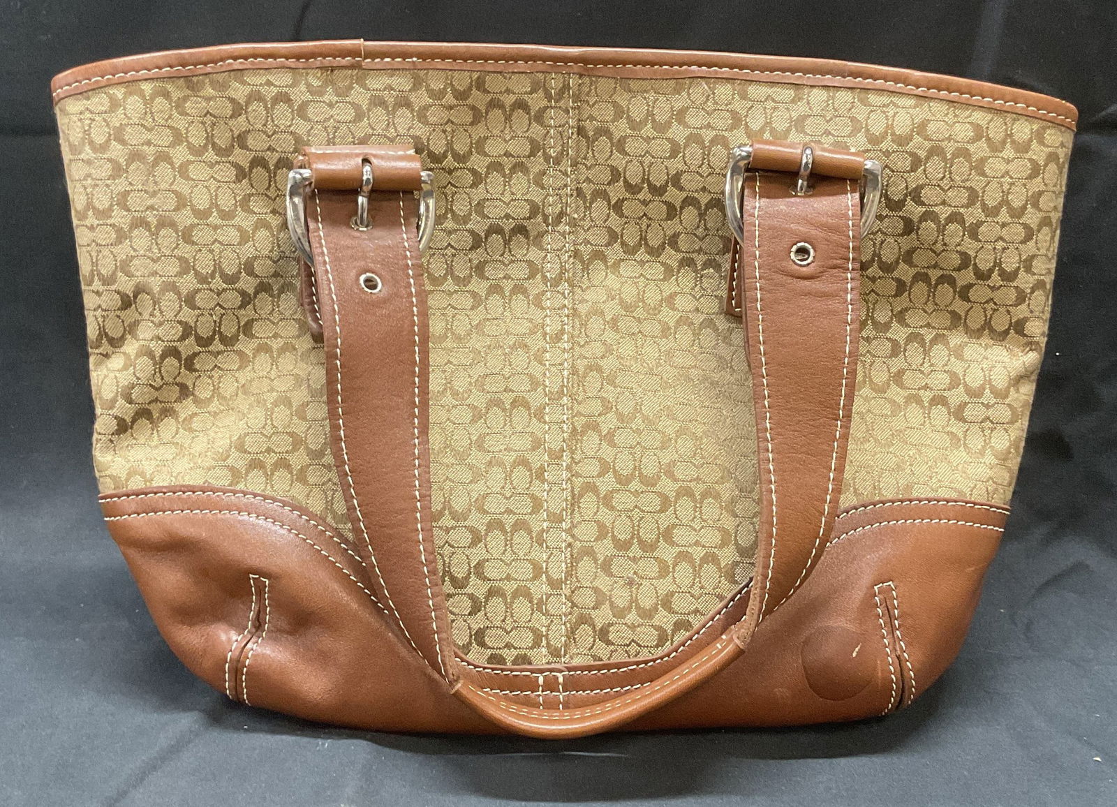 Tan & Brown Monogram Fabric Handbag (1 of 7)