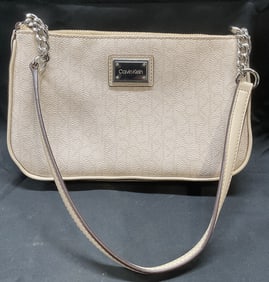 Calvin Klein White Monogram Faux Leather Handbag