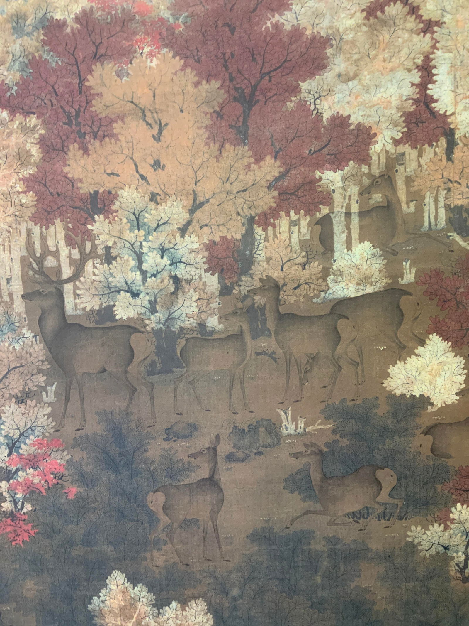 Asian Silk Scroll Hanging Herd of Deer 82in (1 of 13)