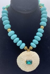 Hand crafted Blue Art Glass Pendant Necklace