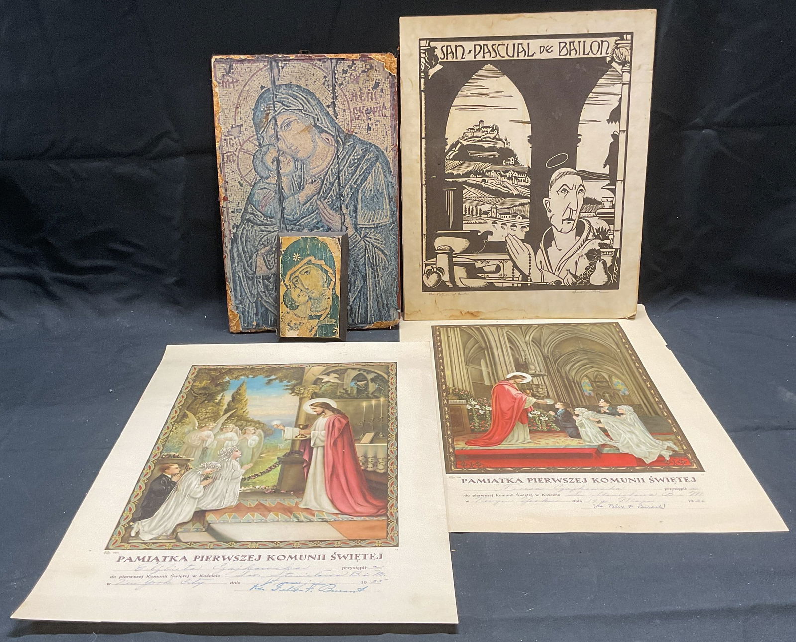 5 Vntg Communion Certificates, Religious Art 1931+ (1 of 12)