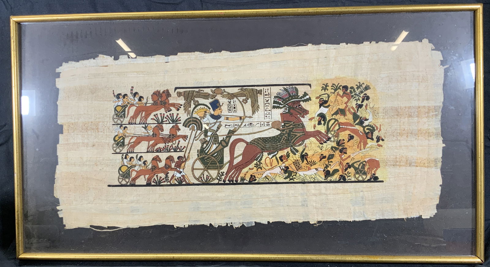 Framed Egyptian Papyrus Painting Pharaoh at War (1 of 9)