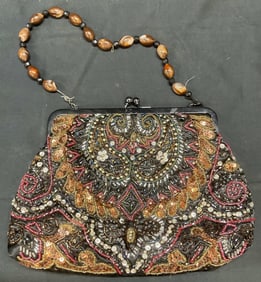 Black Satin Sequin & Beaded Handbag