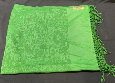 Vintage Pashmina Green Cashmere Paisley Scarf