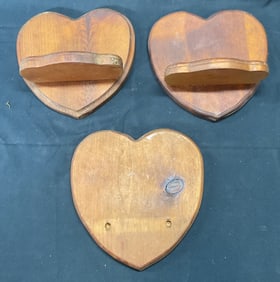 Lot 3 Wood Heart Wall Shelf Plaques