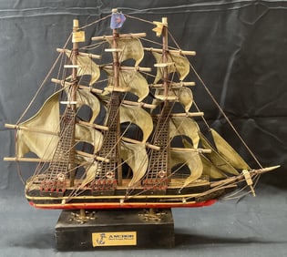 Vntg Anchor Savings Bank Model Ship, 16 In Tall