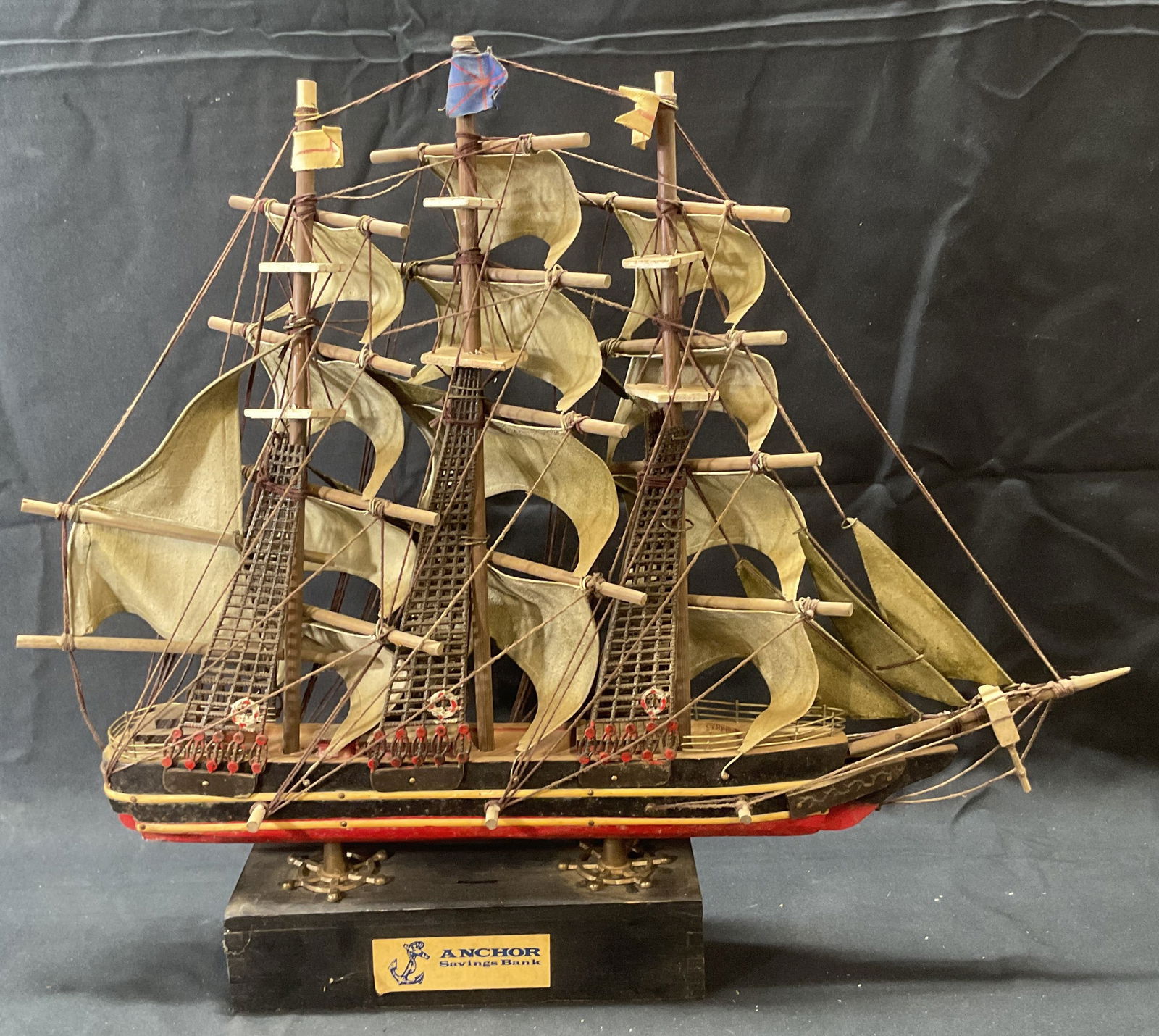 Vntg Anchor Savings Bank Model Ship, 16 In Tall (1 of 7)