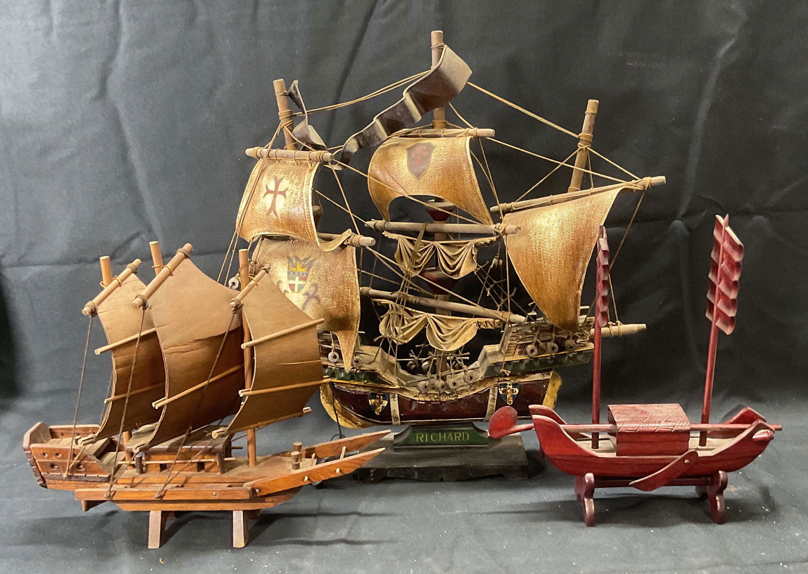 Lot 3 Vintage Wooden Ship Model Displays (1 of 8)