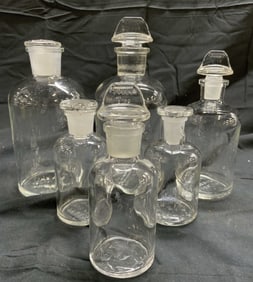 Lot 6 Glass Decanters W Stoppers Pyrex USA & More