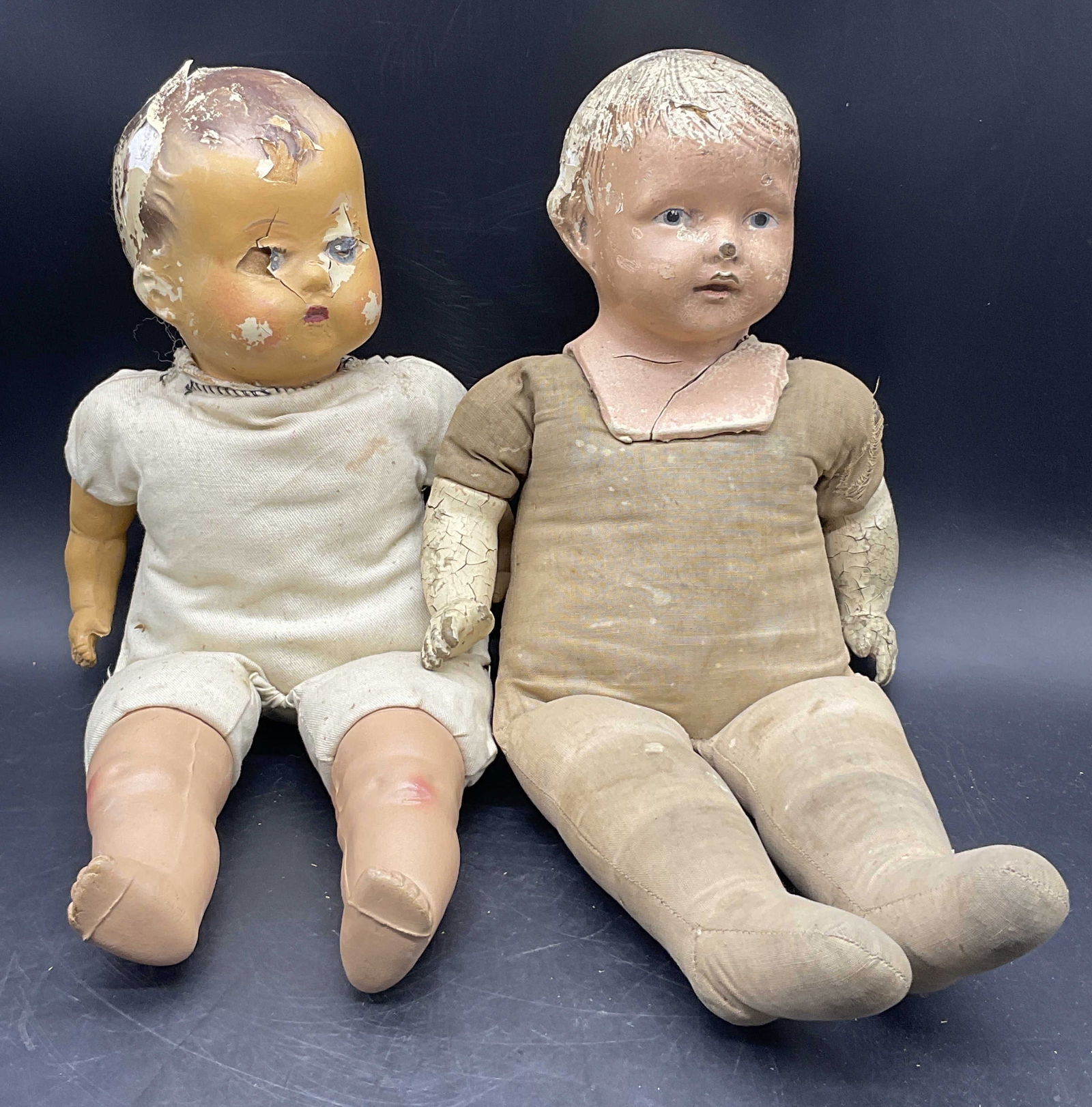 Lot 2 Antique Hand Painted Composition Baby Dolls (1 of 8)