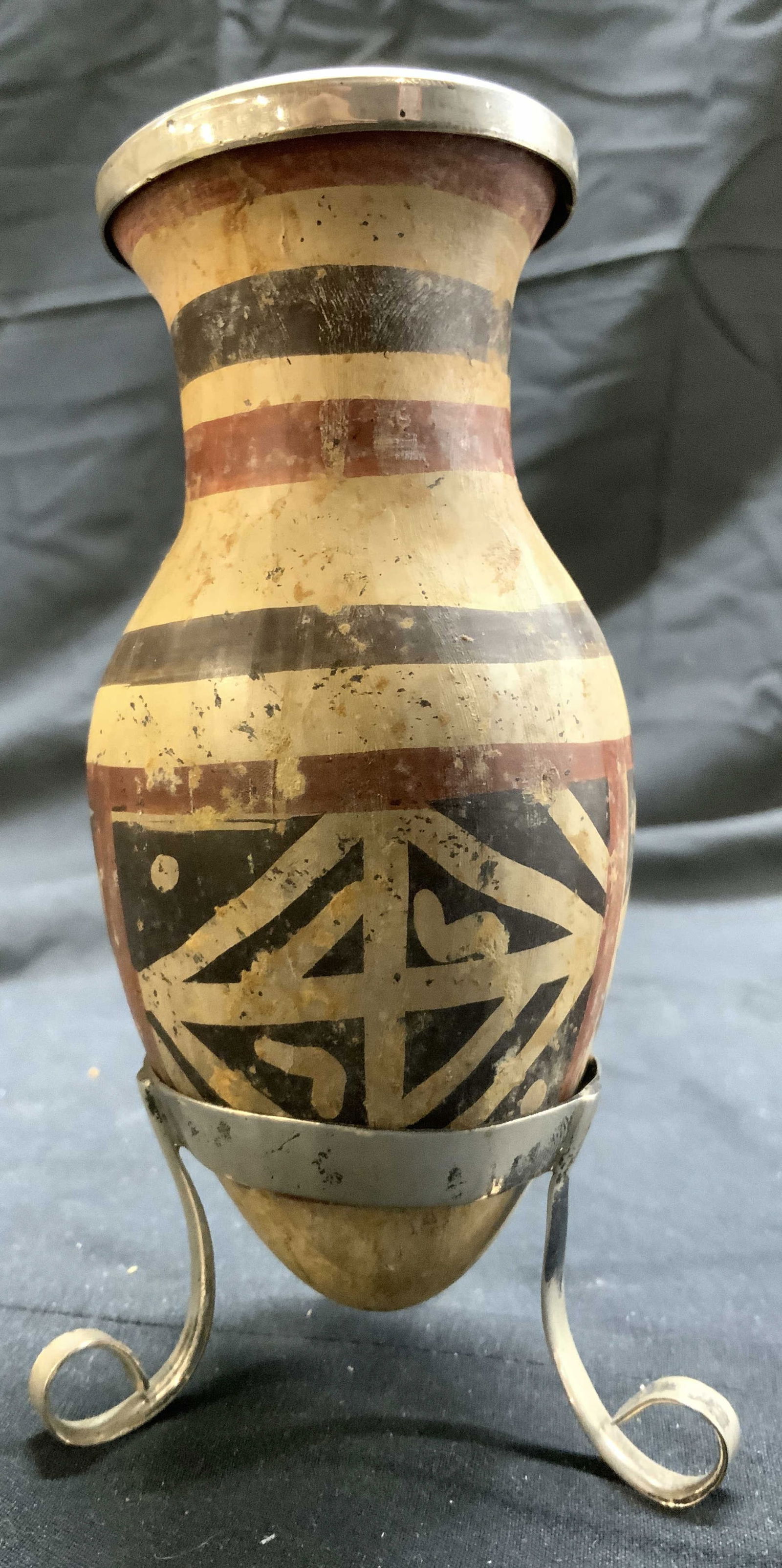 Vntg H Made Pre-Colombian Style Vase W Sterling Base (1 of 7)