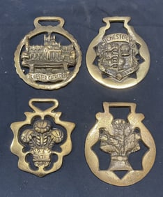 Lot 4 Vntg Brass Floral & Chester Horse Medallions