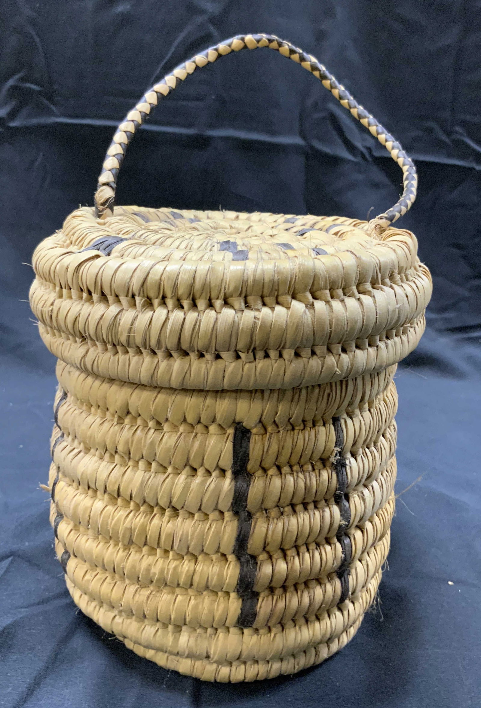 Woven Braided Basket W Lid Tan (1 of 7)