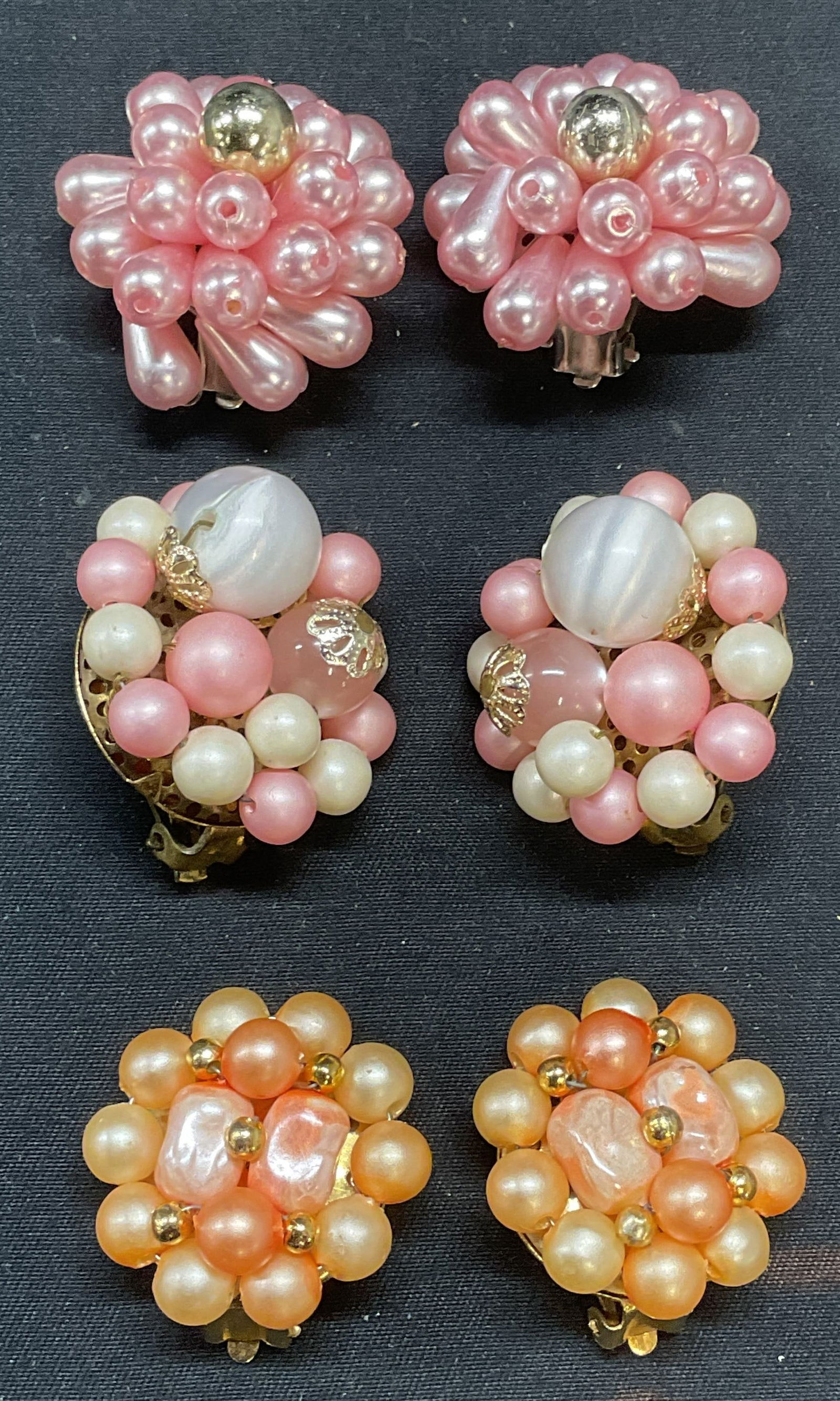 Lot 3 Vintage Pink, Orange, White Beaded Earrings (1 of 8)