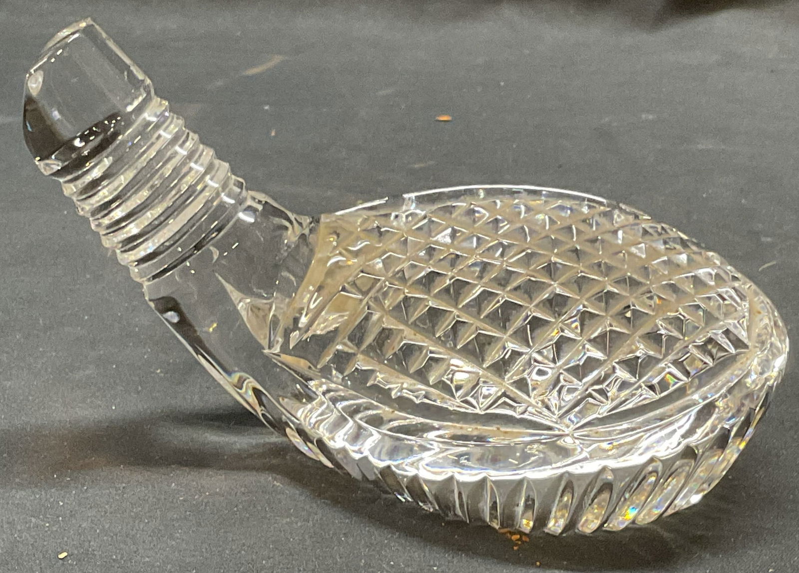 Waterford Cut Crystal Golf Club Paperweight: Waterford cut crystal golf club motif paperweight. Trademarked on sticker. Made in Ireland. Measures approx. 5.25 x 3 x 3 inches. Some surface wear including scratching observed. Waterford, Waterford