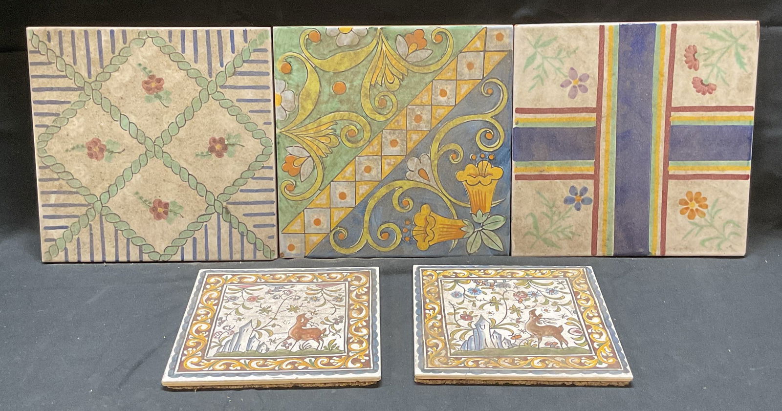 Lot 5 Vntg Micronizatto Floral Ceramic Tiles, Italy (1 of 12)