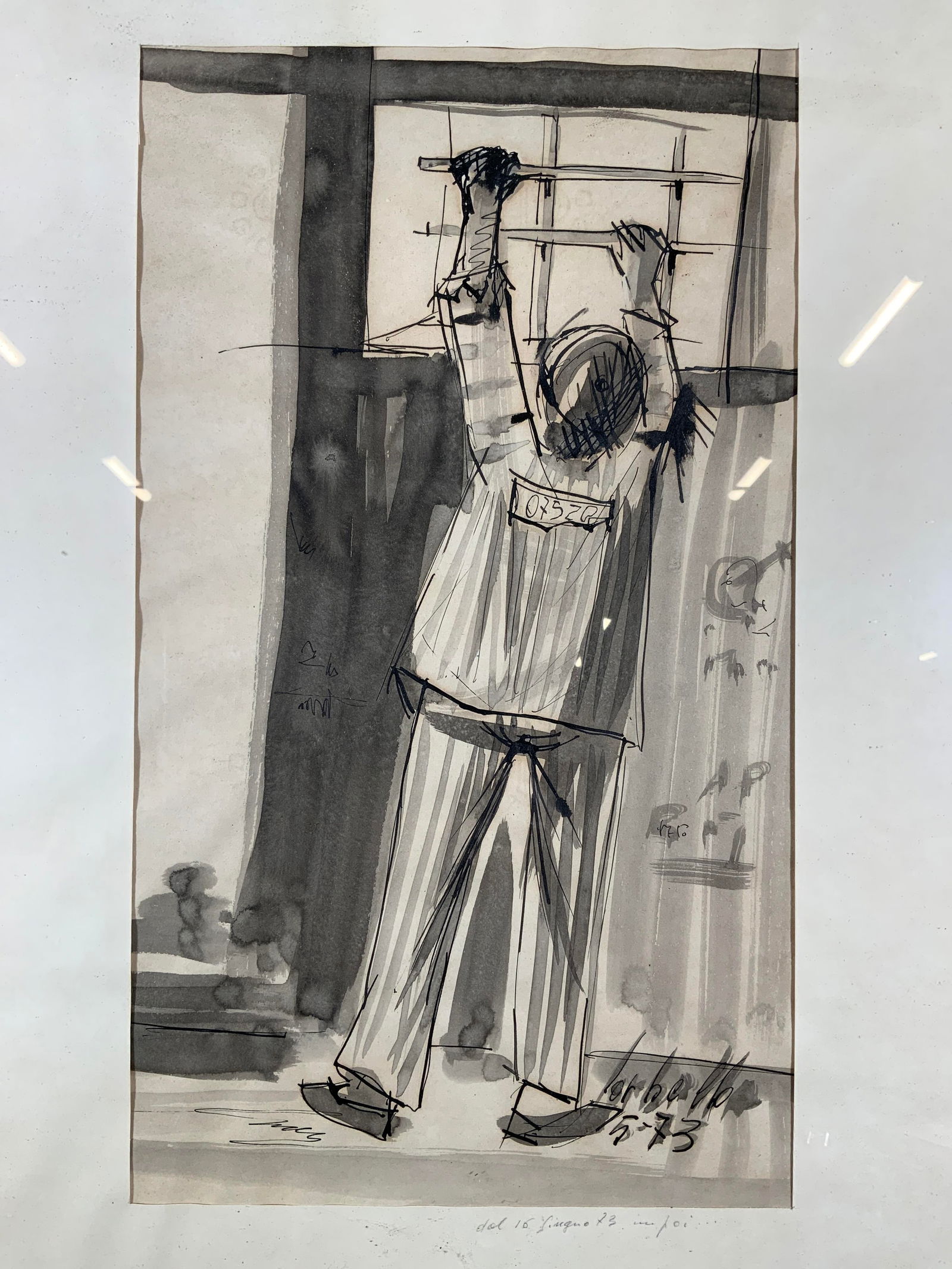 Signed Lorbello 1973 Watercolor & Ink Figure Study (1 of 8)