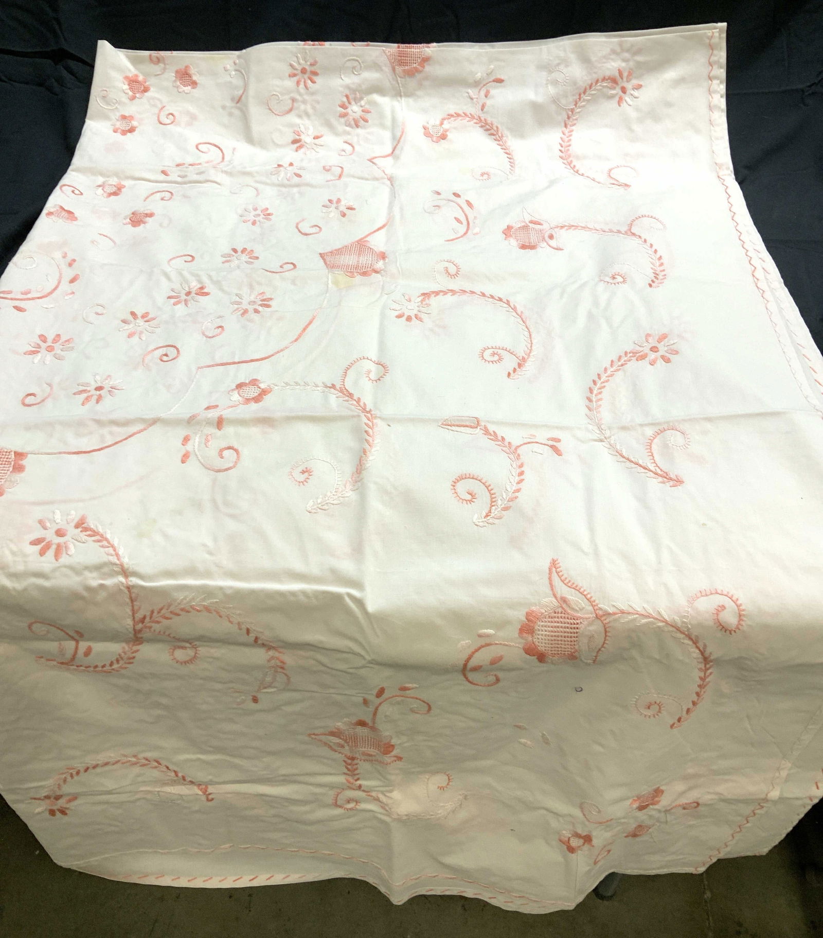 Pink Hand Embroidered Cotton Tablecloth (1 of 7)