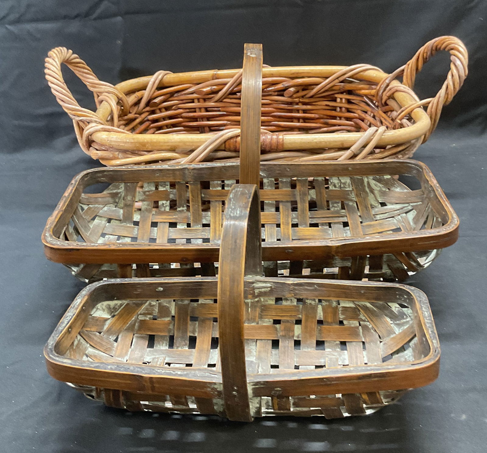 Lot 3 Woven Wicker Wood Baskets with Handles (1 of 8)